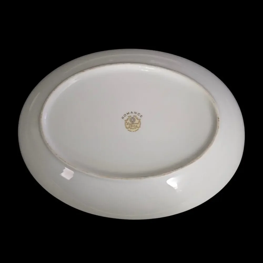 Vintage Diamond China Romance Japan Oval Serving Vegetable Bowl Floral Rose